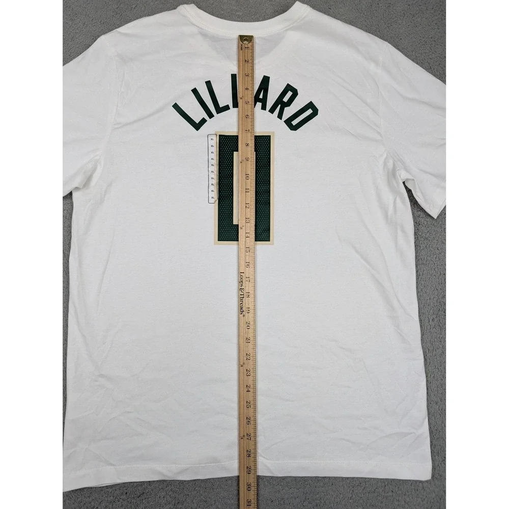 Nike Milwaukee Bucks Shirt Mens XL White NBA Basketball Damian Lillard 0 Tee New
